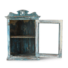 Indian Hand Carved Glass Door Solid Wood Small Cabinet D23
