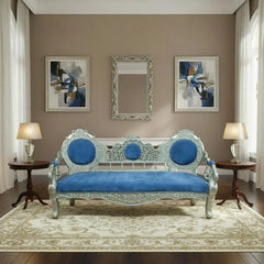 Indian Wooden & Silver Metal Handmade Carved Daybed Sofa D24