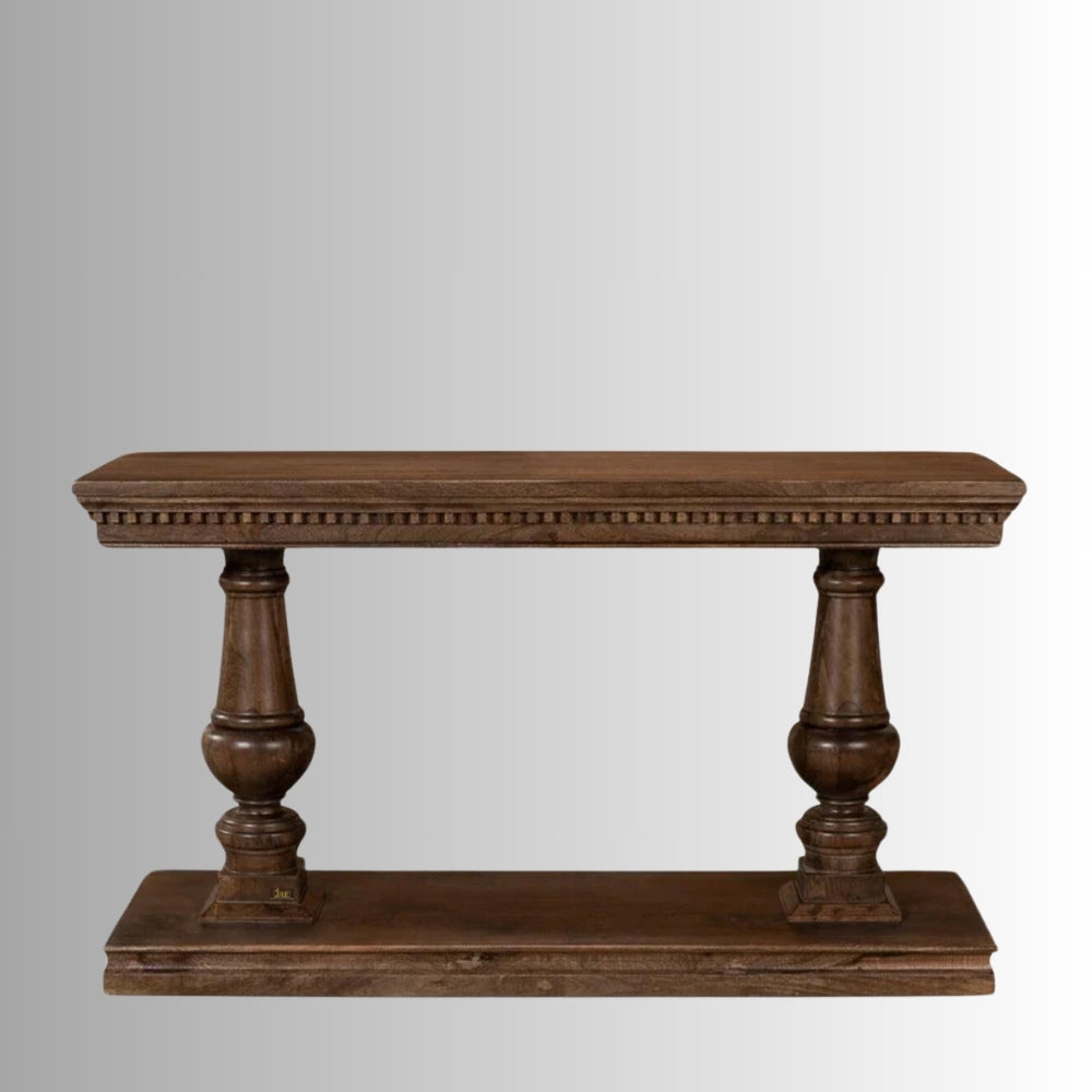 French Provincial Style Pillar Console Table Walnut