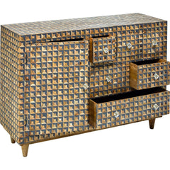 Bone Inlay Solid Wood Buffet Sideboard With 6 Drawers