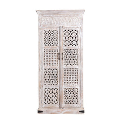 Kalah Solid Mango Wood Indian Hand Carved Wardrobe Cabinet Almirah Antique style Pantry Painted V08  -  