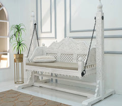 Handmade Indian Furniture Solid Hard Wood Swing Daybed in Whitewash