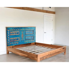 Indian Hand Carved Solid Wood King Sized Bed Blue 103