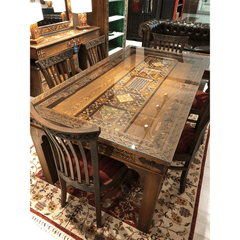 Mughal Hand Painted and Hand Carved Solid Wood Dining Table 14