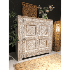Indian Hand Carved Solid Hard Wood Single Door Cabinet D11