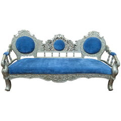 Indian Wooden & Silver Metal Handmade Carved Daybed Sofa D24