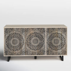 Angle Industrial Metal Leg & Wood Carved Sideboard