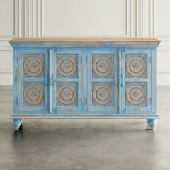 Indian Handmade Solid Wood Carved Doors Sideboard