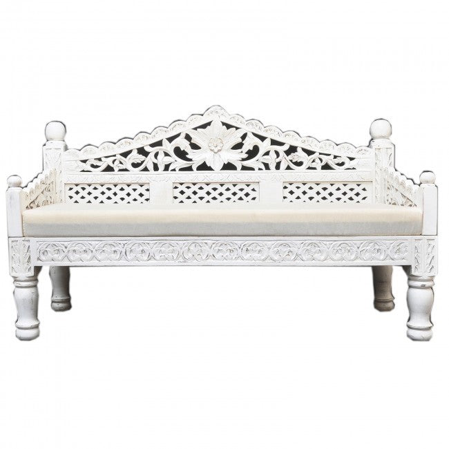 Mughal Garden Hand Carved Balinese Daybed White M