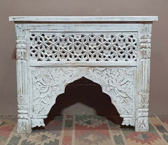 Mehrab Hand Carved Indian Solid Wood Console Hall Table White 90x40x75cm