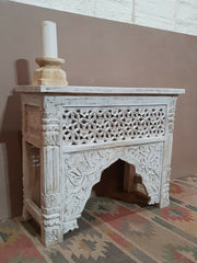 Mehrab Hand Carved Indian Solid Wood Console Hall Table White 90x40x75cm