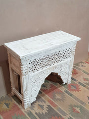 Mehrab Hand Carved Indian Solid Wood Console Hall Table White 90x40x75cm