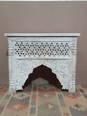 Mehrab Hand Carved Indian Solid Wood Console Hall Table White 90x40x75cm