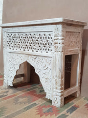 Mehrab Hand Carved Indian Solid Wood Console Hall Table White 90x40x75cm