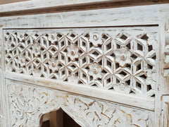 Mehrab Hand Carved Indian Solid Wood Console Hall Table White 90x40x75cm