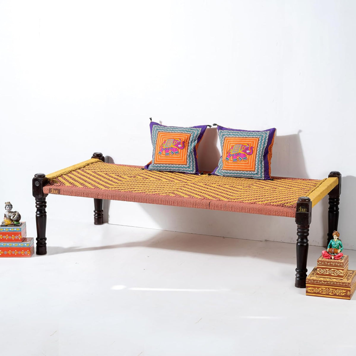 Indian Solid Wood Handmade Rajasthani Charpai Khat Manjhi Woven Charpai Daybed