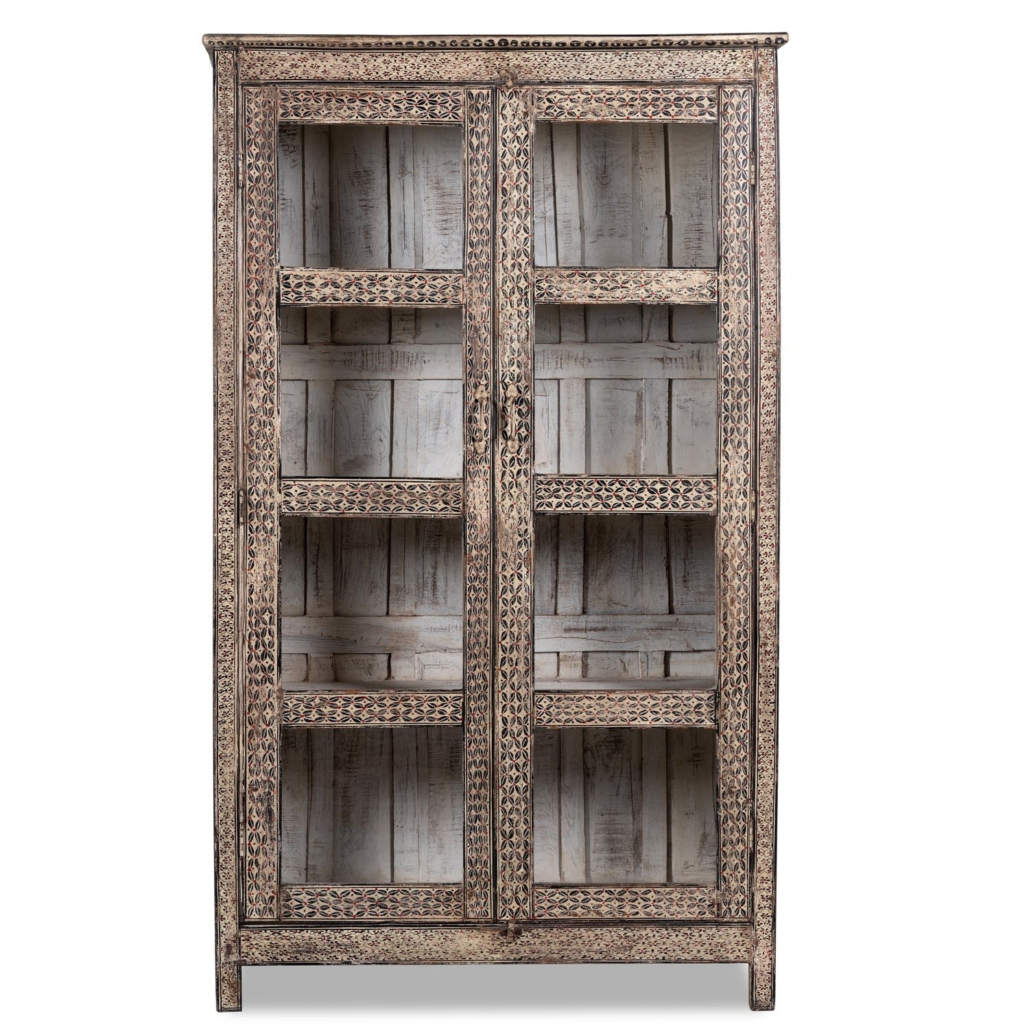 Avani Solid Mango Wood Indian Hand Carved Wardrobe Cabinet Almirah Antique style Pantry Painted V14  -  