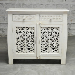 French Colonial solidwood Jali Carved sideboard White