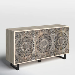 Angle Industrial Metal Leg & Wood Carved Sideboard