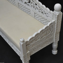 Mughal Garden Hand Carved Balinese Daybed White M