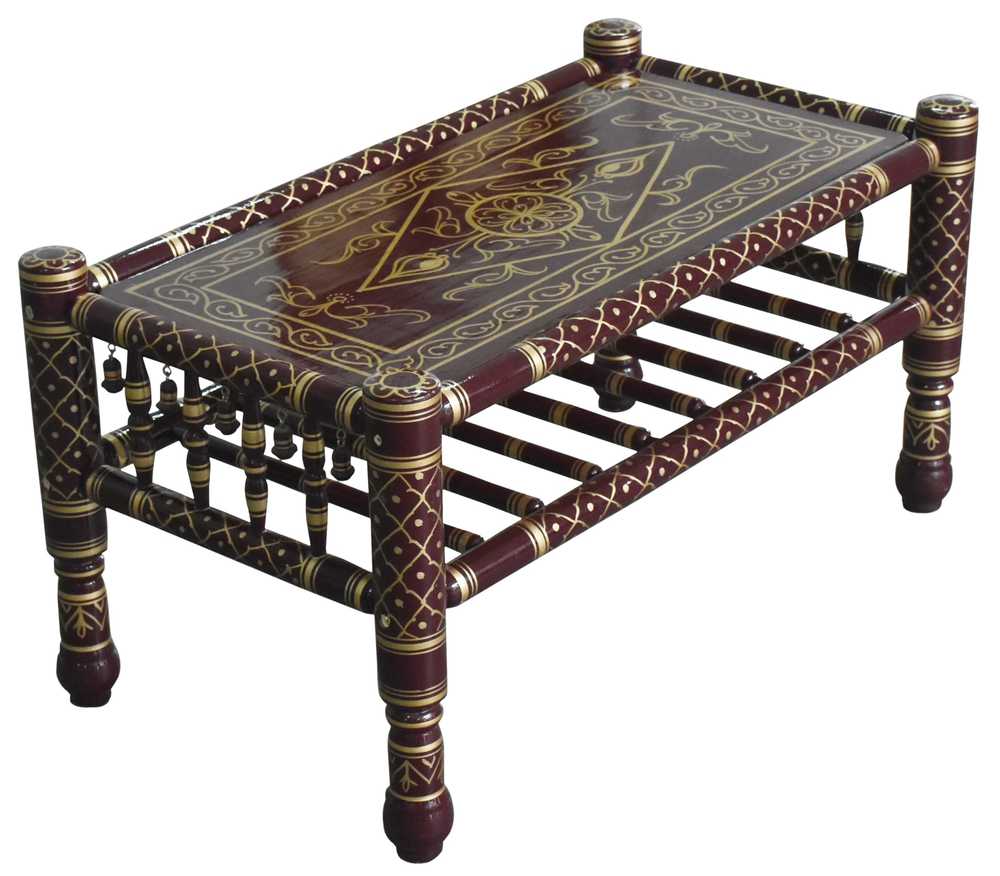 Heritage Indian Hand Carved Painted Coffee Table Maroon