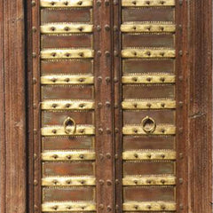 Indian Vintage Antique Teak Wood Brass Work Door Panel 34