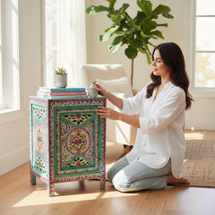 Indian Hand Painted Solid Wood Bedsides Table B9