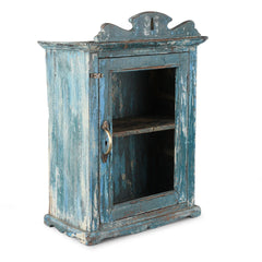Indian Hand Carved Glass Door Solid Wood Small Cabinet D23