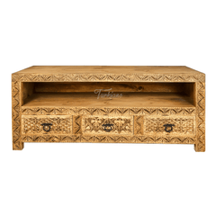 Indian Hand Carved Solid Wooden TV Unit 08