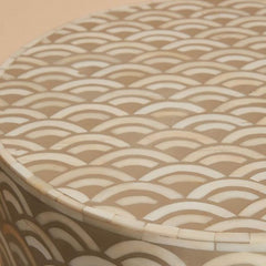 Maaya Bone Inlay Round Drum Side Table Brown Geometric