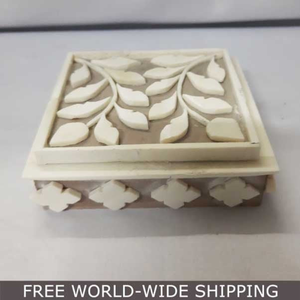 Real Bone Inlay Designer Luxury Jewelry Jewellery Box Gift Storage White Floral