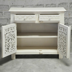 French Colonial solidwood Jali Carved sideboard White