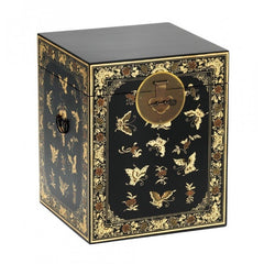 Golden Dragon Oriental Painted Solid Wood Decorated Black Chest 45x45x50cm