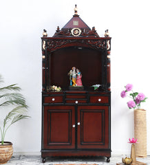 Large Sized Handmade Teak Wood Home Temple In Brown