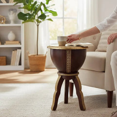 Brass Work Hand Carved Solid Wood Side Table 52