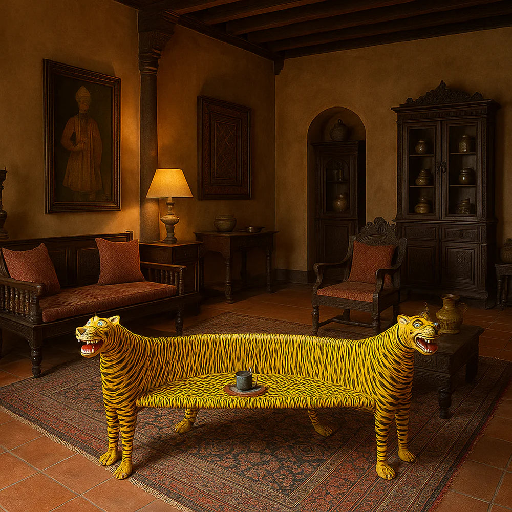 Indian Hand Carved Solid Wood Bench B16