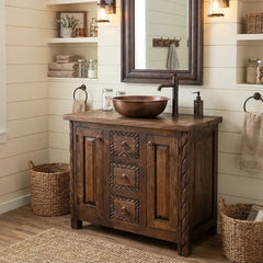 Indian Hand Carved Solid Wood Bathroom Vanity V08