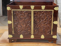 Indian Hand Carved Brass Work Solid Wood Storage Blanket Box C45