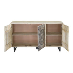 Angle Industrial Metal Leg & Wood Carved Sideboard