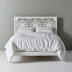 Dynasty Low Line Hand Carved Indian Wooden Bed Frame White