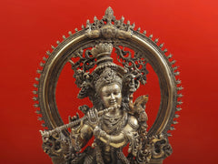 Indian Lord Krishna and Gopis On His Feet With Baal-Lila Brass Statue