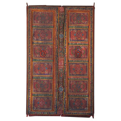 Indian Vintage Antique Hand Painted Reclaimed Wood Door Panel 120
