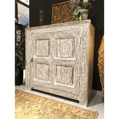 Indian Hand Carved Solid Hard Wood Single Door Cabinet D11
