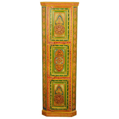 Mughal Garden Indian Solid Wood Hand Painted Corner Display Cabinet