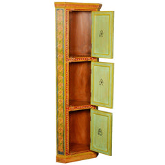 Mughal Garden Indian Solid Wood Hand Painted Corner Display Cabinet