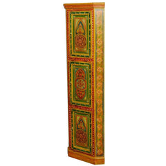 Mughal Garden Indian Solid Wood Hand Painted Corner Display Cabinet