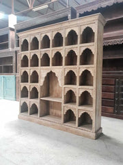 Indian Mehrab Hand Carved Solid Wood Bookshelf Natural 125x45x215cm