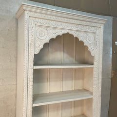 Indian Mehrab Hand Carved Solid Wood Bookshelf White 90X40X180cm