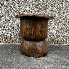 Handmade Indian Furniture Reclaimed Wooden Okhli Stool in Glossy Natural Finish