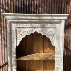 Indian Mehrab Hand Carved Solid Wood Bookshelf White 90X40X180cm